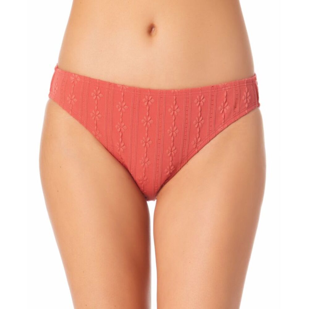 California Waves Textured Hipster Bikini Bottoms In Coral XS